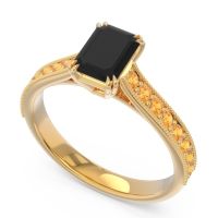 Pave Milgrain Emerald Cut Druna Ring