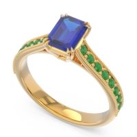 Pave Milgrain Emerald Cut Druna Ring