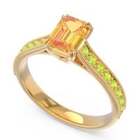 Pave Milgrain Emerald Cut Druna Ring