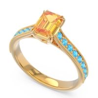 Pave Milgrain Emerald Cut Druna Ring