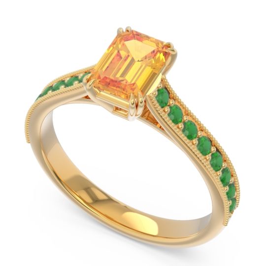 Pave Milgrain Emerald Cut Druna Ring