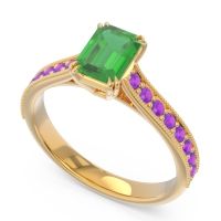Pave Milgrain Emerald Cut Druna Ring