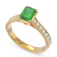 Pave Milgrain Emerald Cut Druna Ring