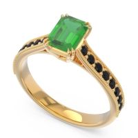 Pave Milgrain Emerald Cut Druna Ring