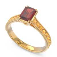Pave Milgrain Emerald Cut Druna Ring