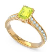 Pave Milgrain Emerald Cut Druna Ring