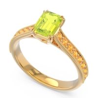Pave Milgrain Emerald Cut Druna Ring