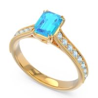 Pave Milgrain Emerald Cut Druna Ring