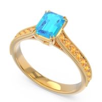 Pave Milgrain Emerald Cut Druna Ring