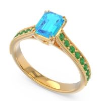 Pave Milgrain Emerald Cut Druna Ring