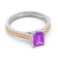 Pave Milgrain Emerald Cut Druna Ring