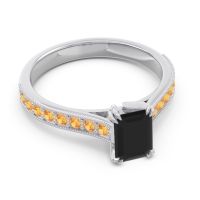 Pave Milgrain Emerald Cut Druna Ring