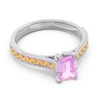 Pave Milgrain Emerald Cut Druna Ring