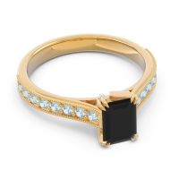 Pave Milgrain Emerald Cut Druna Ring