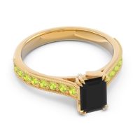 Pave Milgrain Emerald Cut Druna Ring
