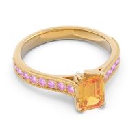 Pave Milgrain Emerald Cut Druna Ring