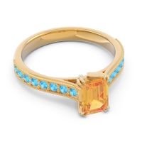 Pave Milgrain Emerald Cut Druna Ring