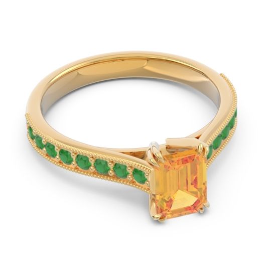 Pave Milgrain Emerald Cut Druna Ring