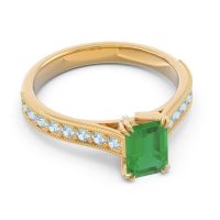 Pave Milgrain Emerald Cut Druna Ring
