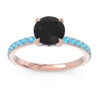 Black Onyx Ring In 14K Rose Gold With Blue Sapphire And Swiss Blue Topaz Mayurari Round Classic Ring