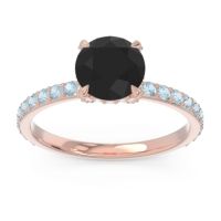 Black Onyx Ring In 14K Rose Gold With Lab Diamond And Aquamarine Mayurari Round Classic Ring
