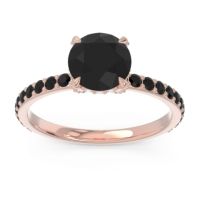 Black Onyx Ring In 14K Rose Gold With Lab Diamond Mayurari Round Classic Ring