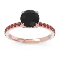 Black Onyx Ring In 14K Rose Gold With Garnet Mayurari Round Classic Ring