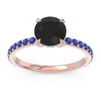 Black Onyx Ring In 14K Rose Gold With Swiss Blue Topaz And Blue Sapphire Mayurari Round Classic Ring