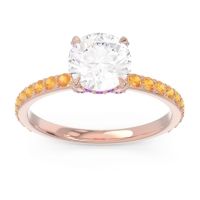 Diamond Ring In 14K Rose Gold With Amethyst And Citrine Mayurari Round Classic Ring
