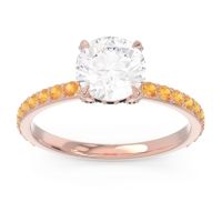 Diamond Ring In 14K Rose Gold With Black Onyx And Citrine Mayurari Round Classic Ring
