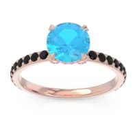 Swiss Blue Topaz Ring In 14K Rose Gold With Pink Tourmaline And Black Onyx Mayurari Round Classic Ring