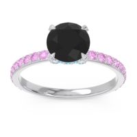 Black Onyx Ring In 14k White Gold With Swiss Blue Topaz And Pink Tourmaline Mayurari Round Classic Ring