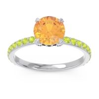 Citrine Ring In 14k White Gold With Black Onyx And Peridot Mayurari Round Classic Ring