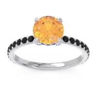 Citrine Ring In 14k White Gold With Blue Sapphire And Black Onyx Mayurari Round Classic Ring