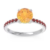 Citrine Ring In 14k White Gold With Peridot And Garnet Mayurari Round Classic Ring