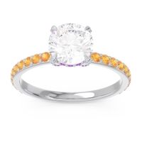 Diamond Ring In Palladium With Amethyst And Citrine Mayurari Round Classic Ring