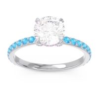 Diamond Ring In Platinum With Pink Tourmaline And Swiss Blue Topaz Mayurari Round Classic Ring