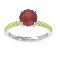 Garnet Ring In 14k White Gold With Aquamarine And Peridot Mayurari Round Classic Ring