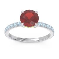 Garnet Ring In 14k White Gold With Peridot And Aquamarine Mayurari Round Classic Ring