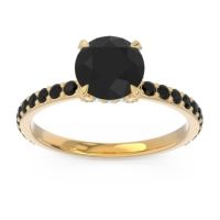 Black Onyx Ring In 14k Yellow Gold With Aquamarine Mayurari Round Classic Ring
