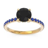 Black Onyx Ring In 14k Yellow Gold With Aquamarine And Blue Sapphire Mayurari Round Classic Ring