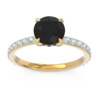Black Onyx Ring In 14k Yellow Gold With Aquamarine Mayurari Round Classic Ring