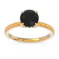 Black Onyx Ring In 14k Yellow Gold With Citrine Mayurari Round Classic Ring