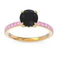 Black Onyx Ring In 14k Yellow Gold With Pink Tourmaline Mayurari Round Classic Ring