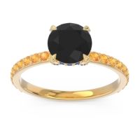 Black Onyx Ring In 14k Yellow Gold With Blue Sapphire And Citrine Mayurari Round Classic Ring