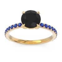 Black Onyx Ring In 14k Yellow Gold With Citrine And Blue Sapphire Mayurari Round Classic Ring
