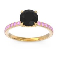 Black Onyx Ring In 14k Yellow Gold With Citrine And Pink Tourmaline Mayurari Round Classic Ring