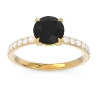 Black Onyx Ring In 14k Yellow Gold With Peridot And Lab Diamond Mayurari Round Classic Ring