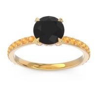 Black Onyx Ring In 14k Yellow Gold With Pink Tourmaline And Citrine Mayurari Round Classic Ring