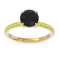 Black Onyx Ring In 14k Yellow Gold With Swiss Blue Topaz And Peridot Mayurari Round Classic Ring